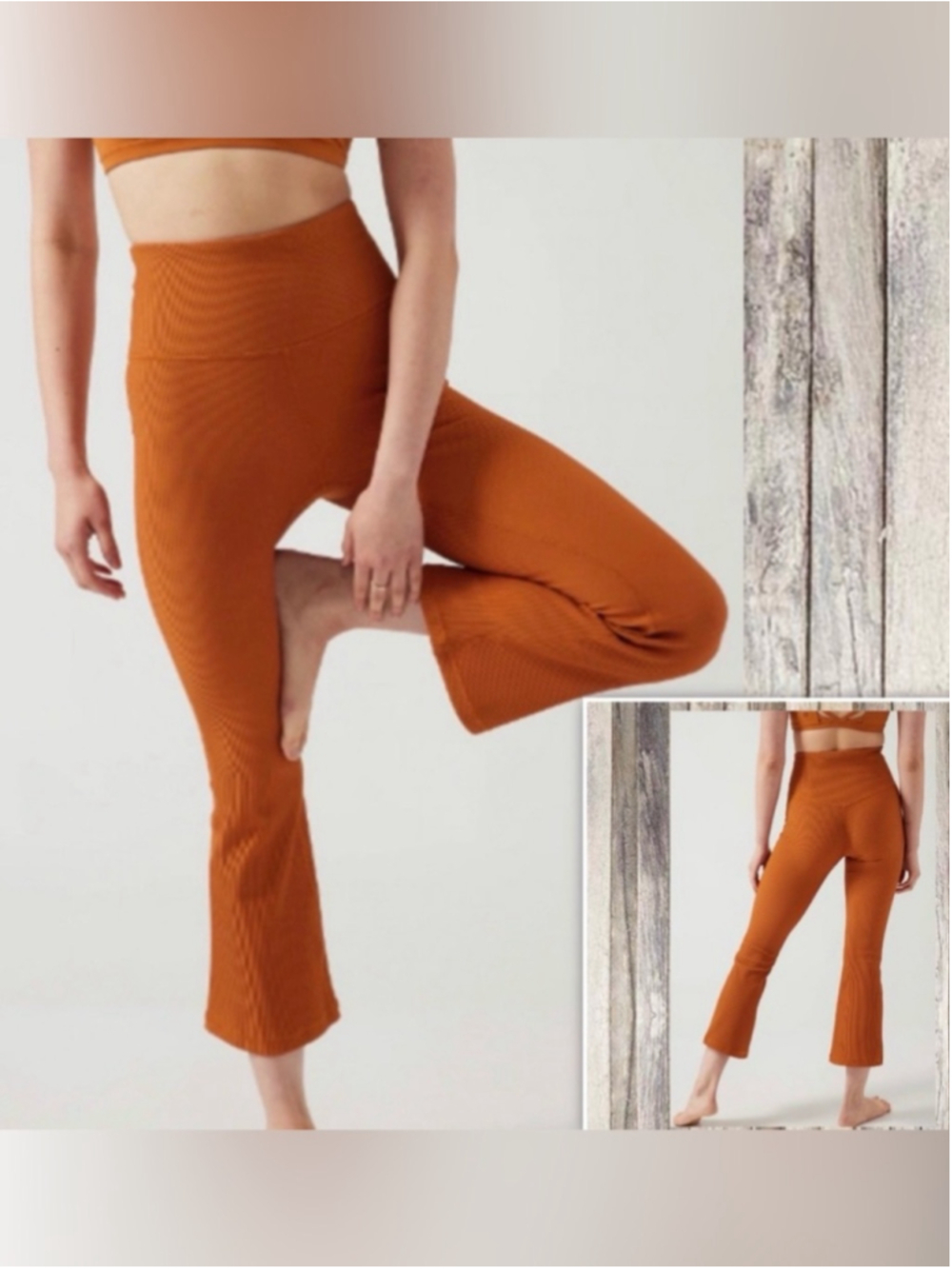 Athleta Elation Rib Crop Flare Leggings Small Foliage Orange High Rise Yoga Pant